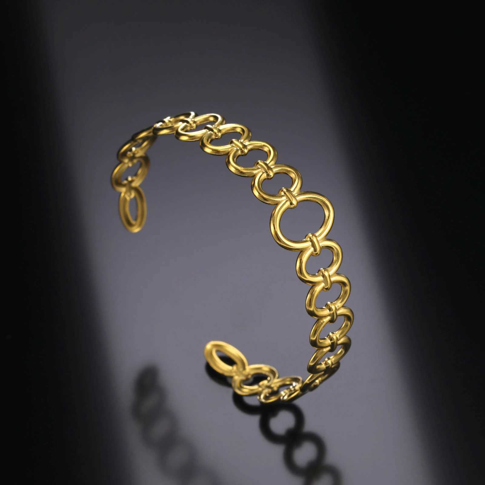 Amaxer Stainless Steel Connected Oval Open Bracelet for Women Girl Minimalist Bangles Christmas New Year Jewelry Party GiftX240925