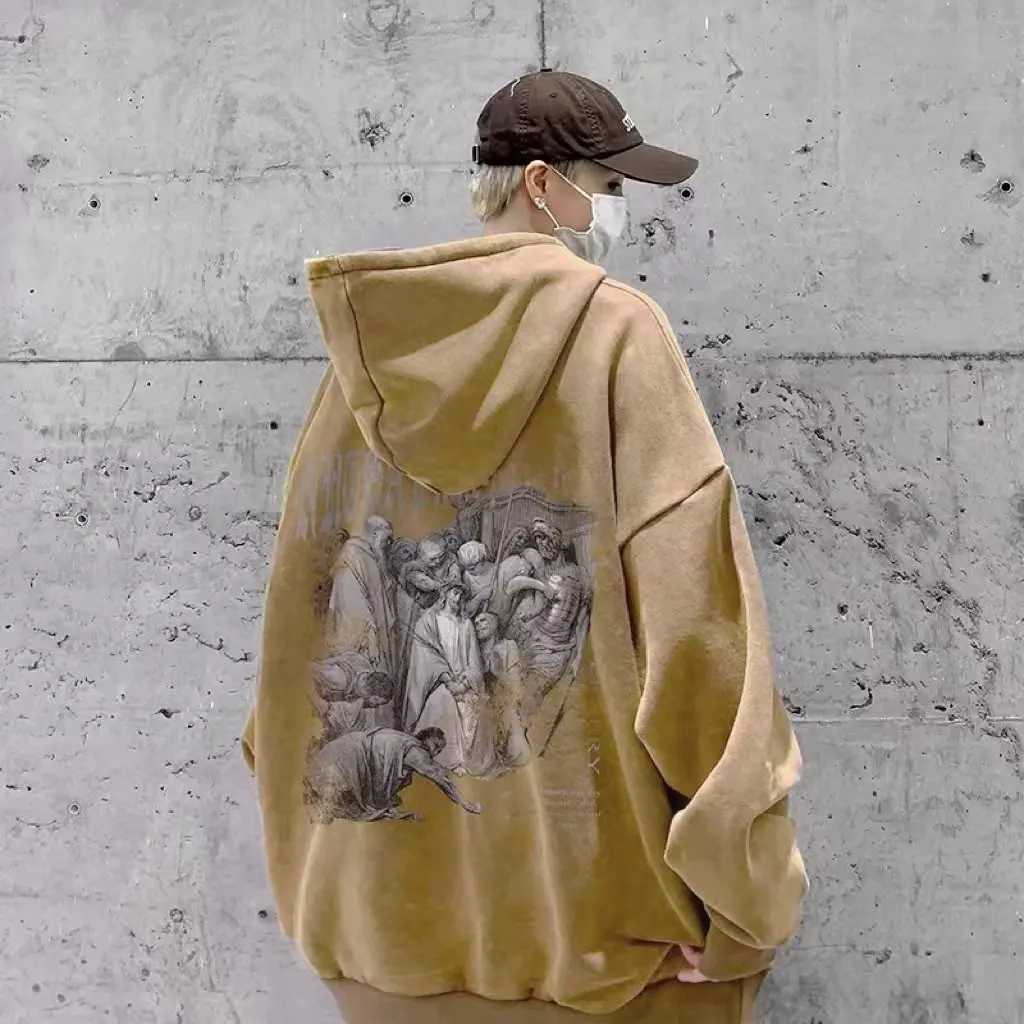 Hiphop Mens Oversized Unisex Thermal Sweatshirts Mens Casual Loose Pullover Hoodie Korean Style Loose Round Neck Fashion TrendX240925