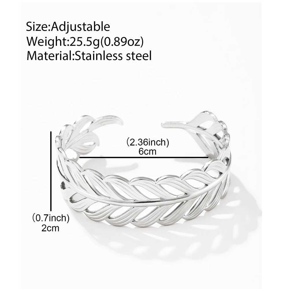Stainless steel bracelet European and American fashion hollow leaves open adjustable bracelet For Women Jewelry daily wearX240925
