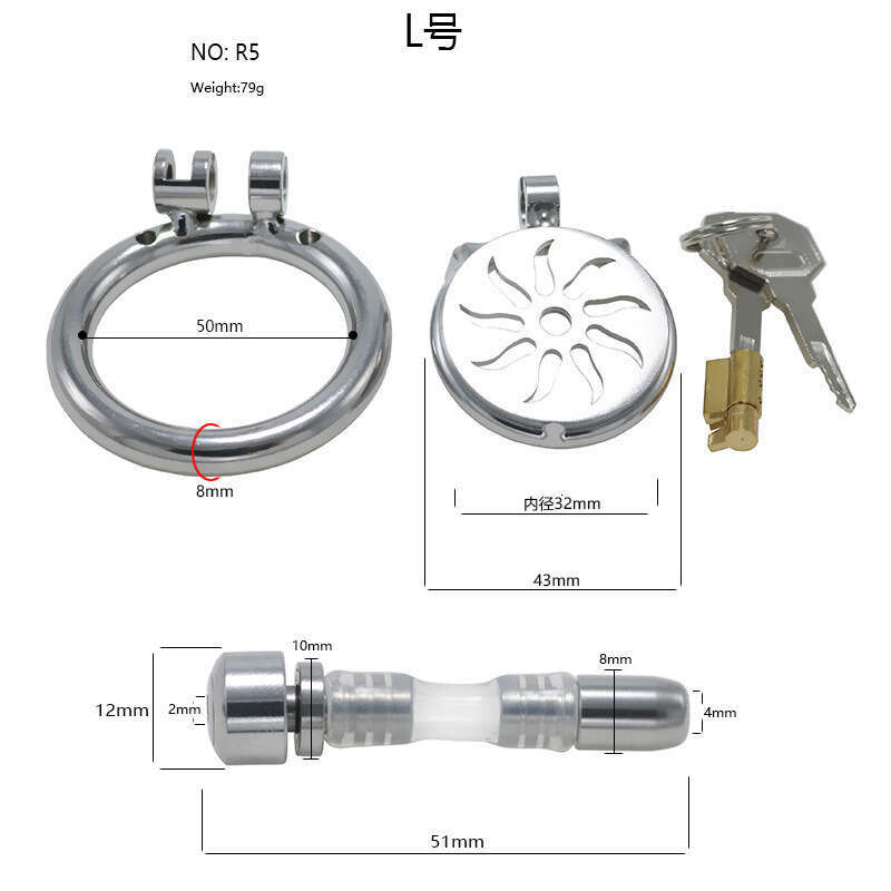 Colorful stainless steel chastity lock with catheter flat CB chastity device penis cage adult toy for outdoor wear male