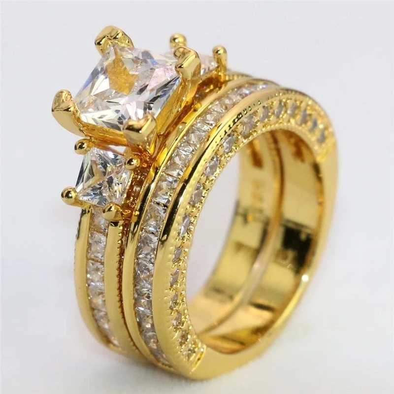 Fashionable couple ring retro stainless steel mens wedding ring elegant womens square cut zircon ring set engagement jewelry gift W240925