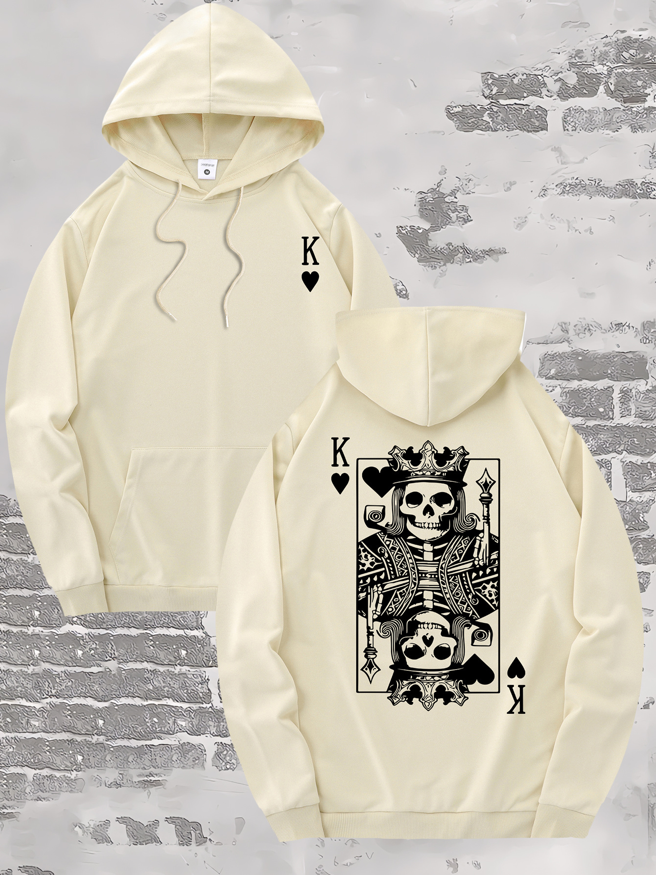 Poker K Graphic Print, Men's Stylish & Trendy & Cozy Long Sleeve Hoodie, Versatile Hooded Sweatshirt For Autumn & Winter Daily Wear