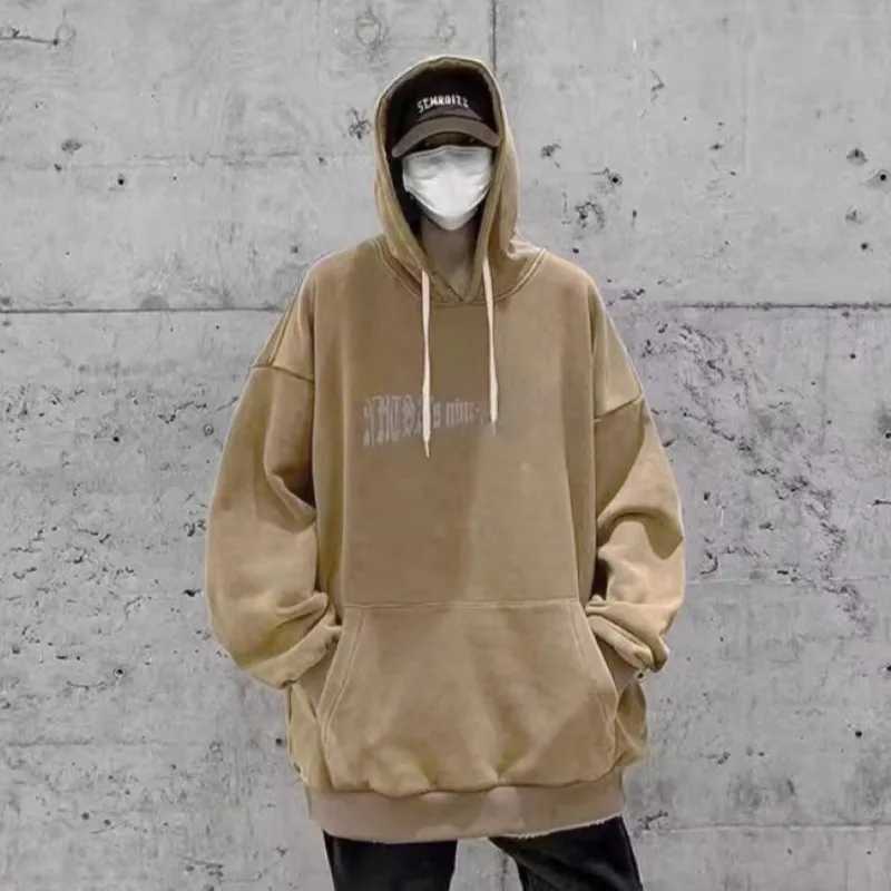 Hiphop Mens Oversized Unisex Thermal Sweatshirts Mens Casual Loose Pullover Hoodie Korean Style Loose Round Neck Fashion TrendX240925