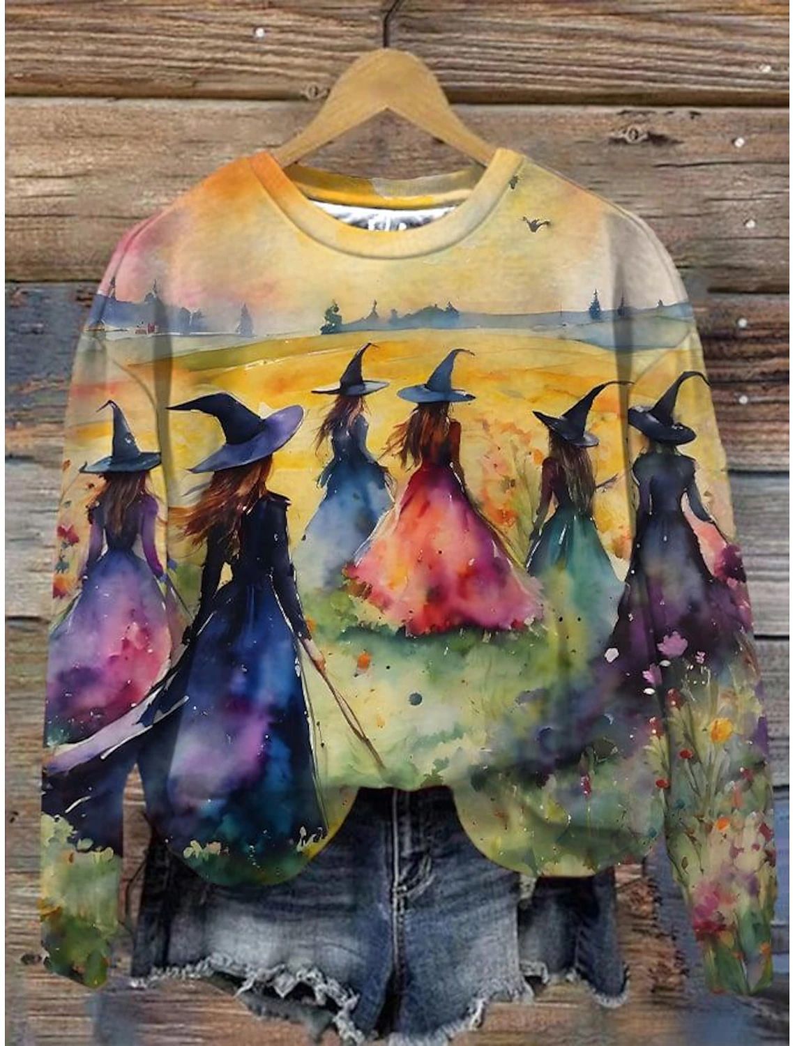 Plus Size Round Neck Halloween Witch 3D Sweatshirt for Women dh5727163