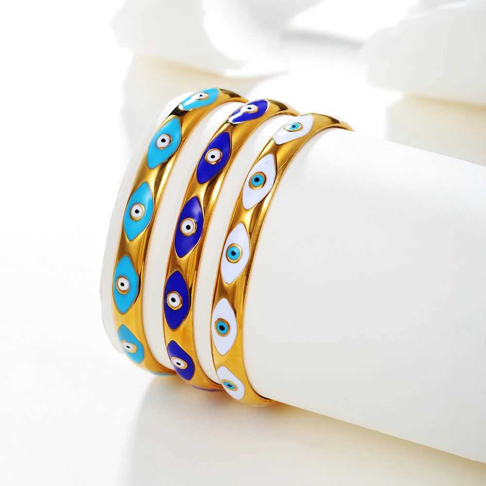 Vintage Stainless Steel Boho Enamel Evil Eye Bangles Bracelets for Women Men Classic Colorful Eyes Open Cuff Bangles JewelryX240925