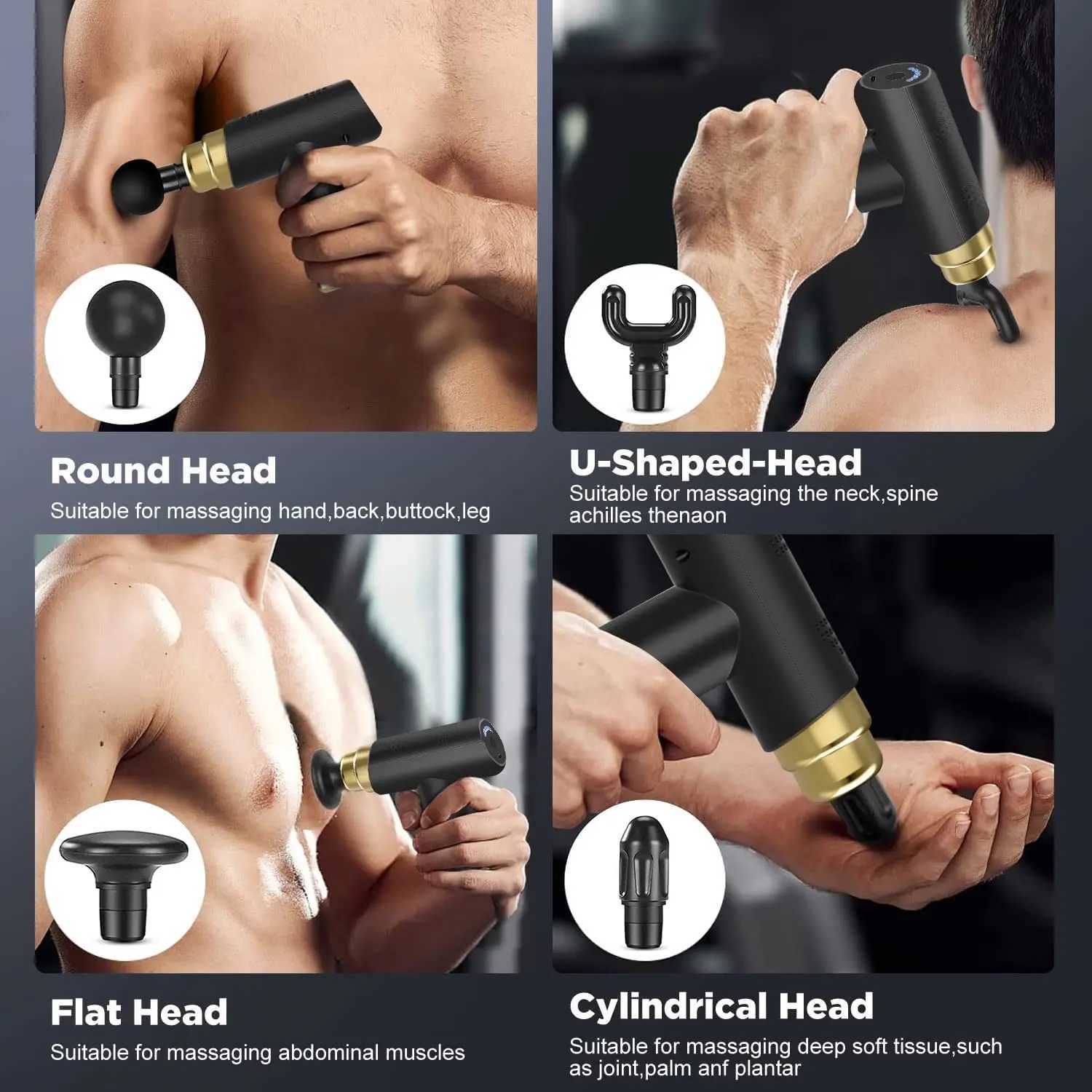 Professional 6-speed 4-head massage gun deep tissue sensation body muscle massager back neck shoulder leg pain relief gift W240924