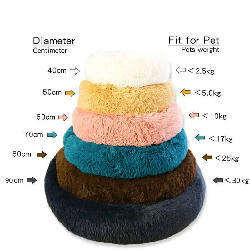 40-90cm Round Pet Large Super Soft Cat Bed Long Plush for Medium Dog House Winter Warm Sleeping