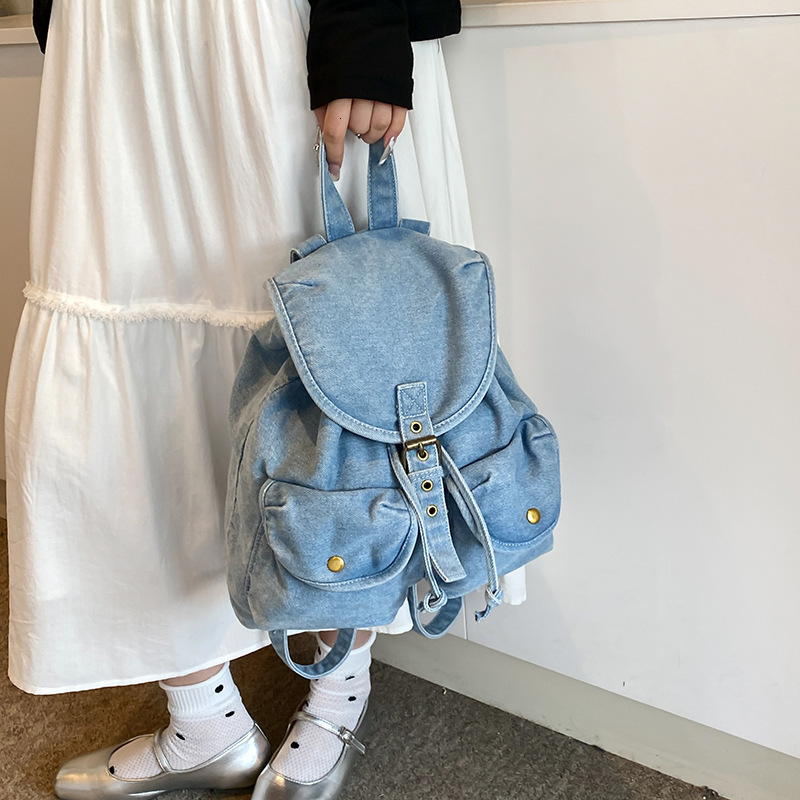 2024 new women's denim, new large capacity multi pocket portable bucket bag, women's commuting travel backpackck