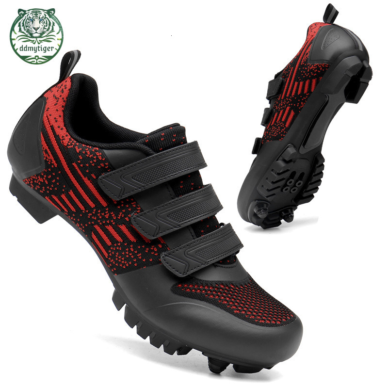 ddmytiger Highway mountain men's and women's locked bicycles without lock hard soled dynamic cycling shoes, gym black red Aq ddmythur