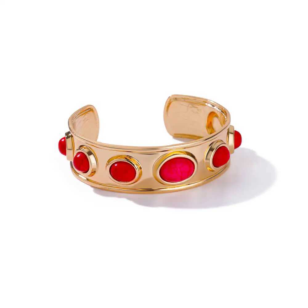 Fashion 316L Stainless SteelRed Turquoise Geometric Open Bracelet for Women Gold Color adjustable Bangle Jewelry Party Girl GiftX240925