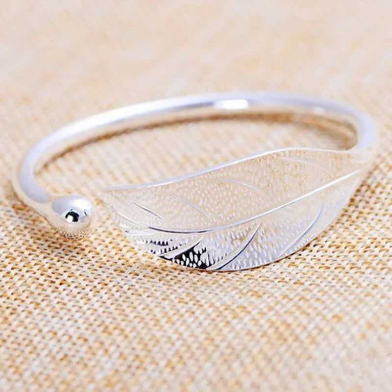 Fashion 925 Sterling Silver Woman Cuff Bracelet Open Leaf Shaped Adjustable Charm Bangle Girls Party Jewelry Christmas GiftsX240925