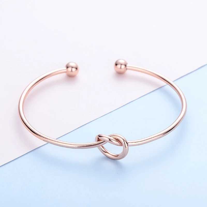 Trendy Round Circular Open Knot Heart Cuff Bangle Bracelets For Women Elegant Gold Color Jewelry Noeud Armband PulseirasX240925