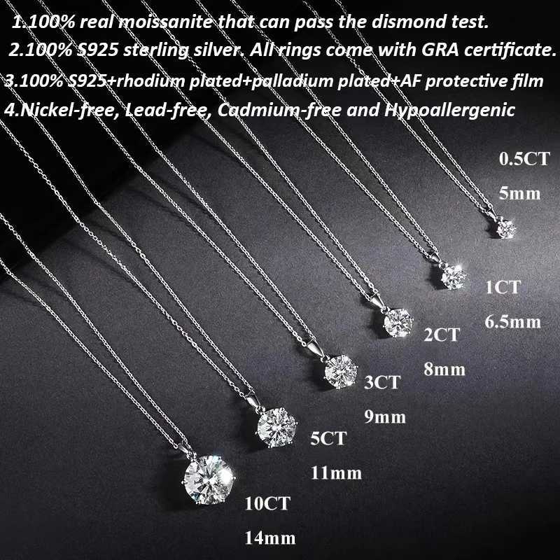 GRA Certified Moissanite Pendant Necklace D Color Lab Diamond Real S925 Sterling Silver Six Prong Pendant Fine Jewelry for WomenX240924