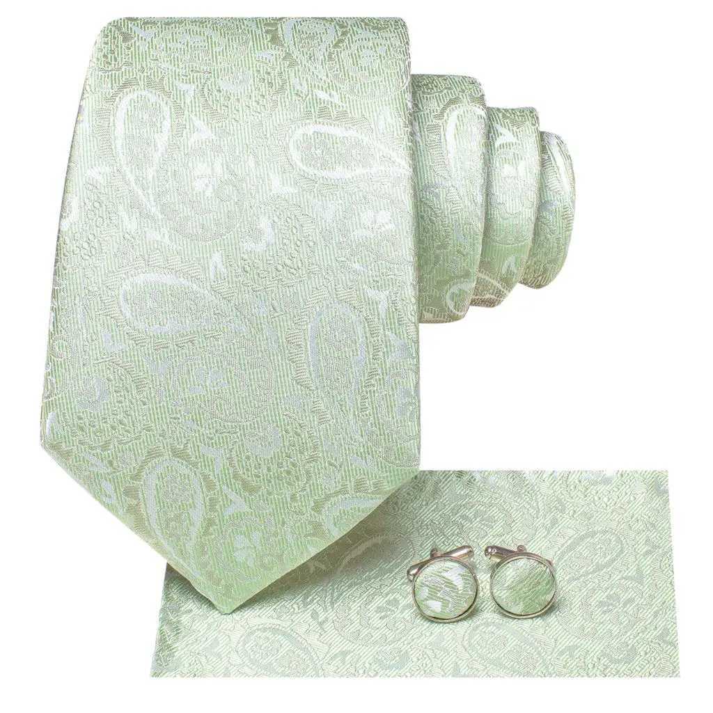 Sage Green Paisley 2022 New Fashion Brand Ties for Men Wedding Party Necktie Set Handky Cufflinks Gift Wholes Hi-Tie X2504071