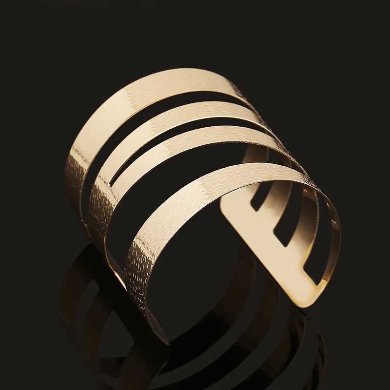 Gold Silver Color Hollow Wide Cuff Bracelets Bangles For Women Men Punk Geometric Alloy Open Big Bangle Bracelet Fashion JewelryX240925