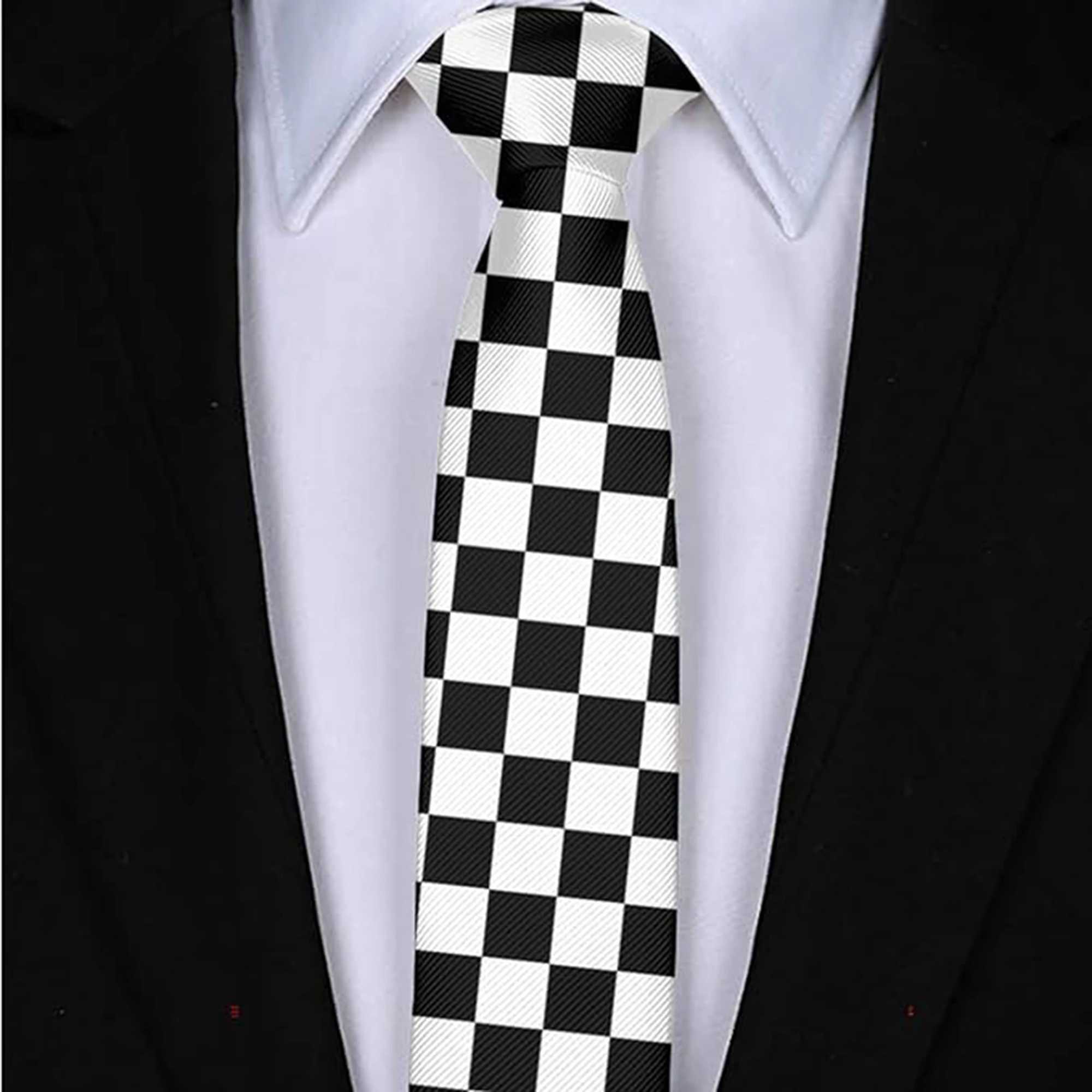 1 unisex black and white checkered plain weave casual fashion tie suitable for pairing with suits or daily accessories Y240925
