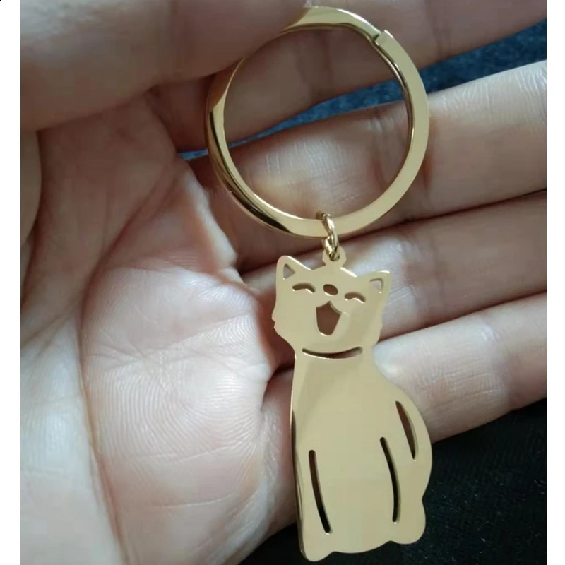 Mirror polished stainless steel keychain cartoon dog fashion keychain car keychain pendant mens jewelry gift 240924