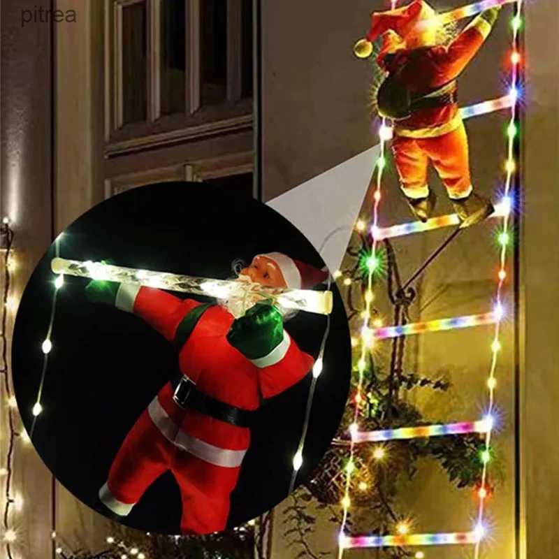 Decorations 1-3M Santa Claus Climbing Ladder Warm Light 2024 Decoration Home Outdoor Garden Christmas Tree New Year Gift J241104
