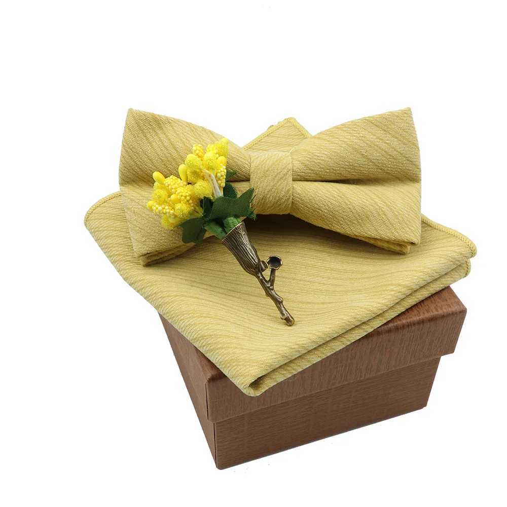 Solid color cotton tie handle flower tie set suitable for mens and party weddings blue and green ties and new tie gifts Y240925