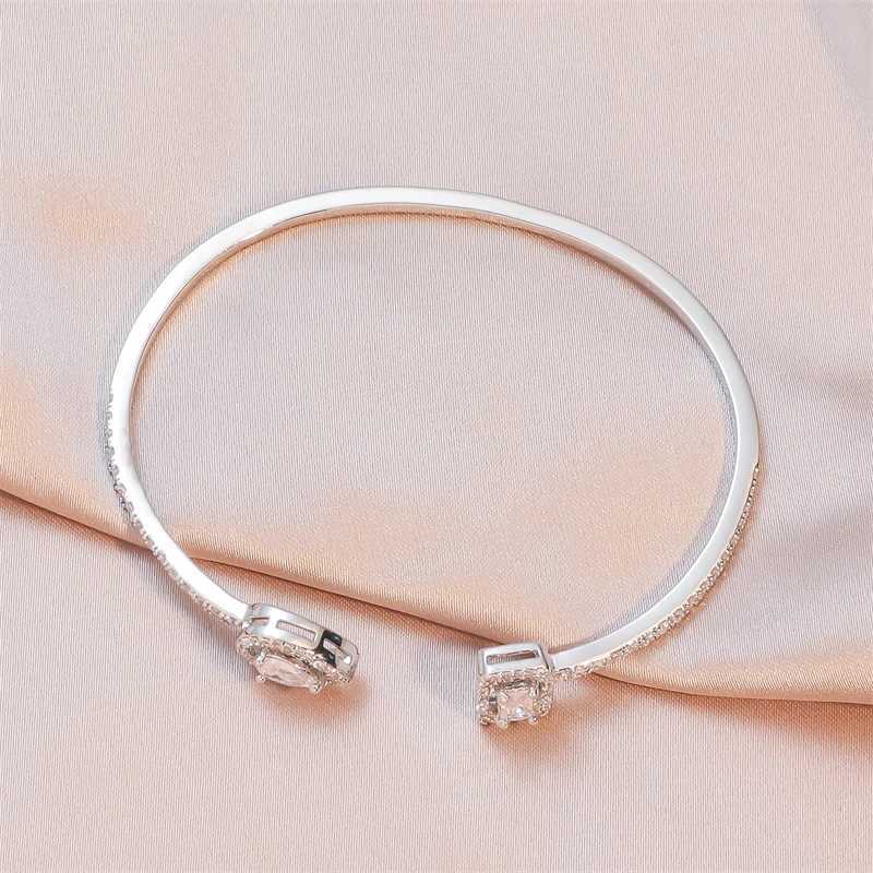 Fashion Round Cubic Zirconia Open Bracelets For Women Men Gold Silver Tear Drop Shape Square Copper Bracelet Party Daily JewelryX240925