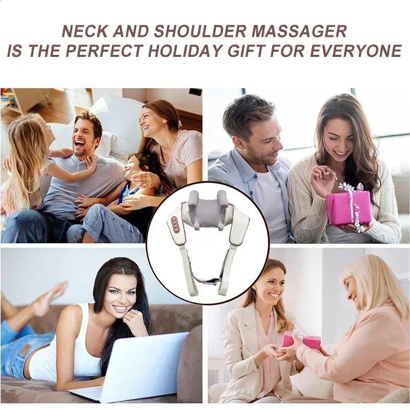 Electric Heat Neck Massage Shawl Shiatsu Kneading Cervical Spine Massager Car Home Back Shoulder Trapezius Muscle 240919