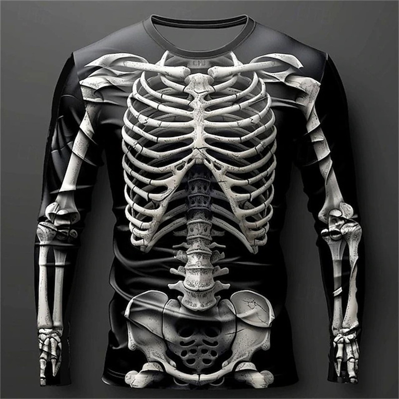 Men's Halloween new patterned long sleeved Casual and fashionable shirt with printed loose skull T-shirt dh910320090