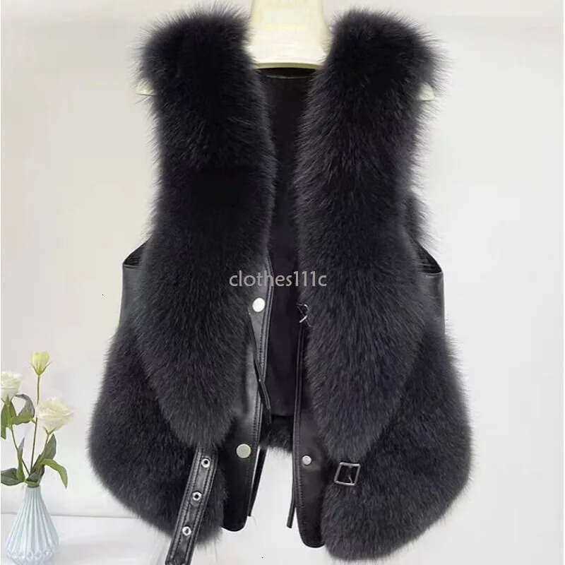 2024 Autumn Winter Women Vest Short Style Splicing Solid Color Fur Coat New