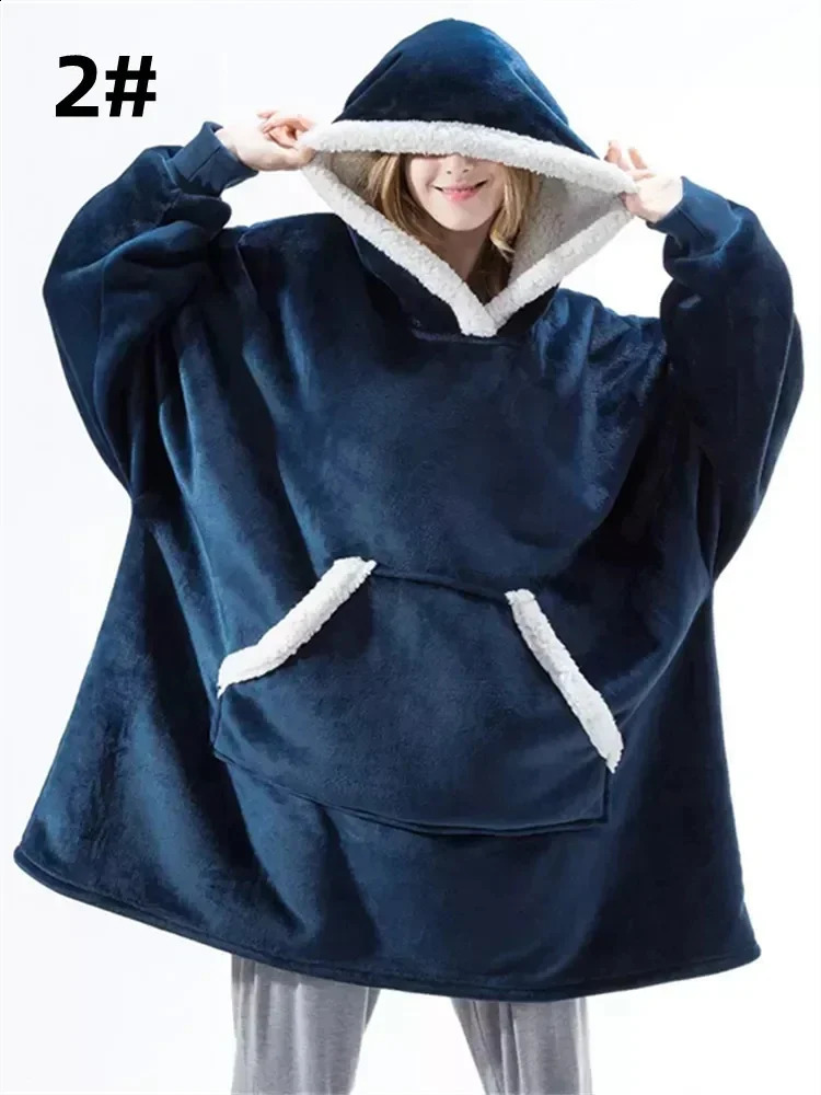 Winter Hoodies Sweatshirt Women Men Pullover Fleece Giant TV Oversized Long Flannel Blanket with Sleeves 240920