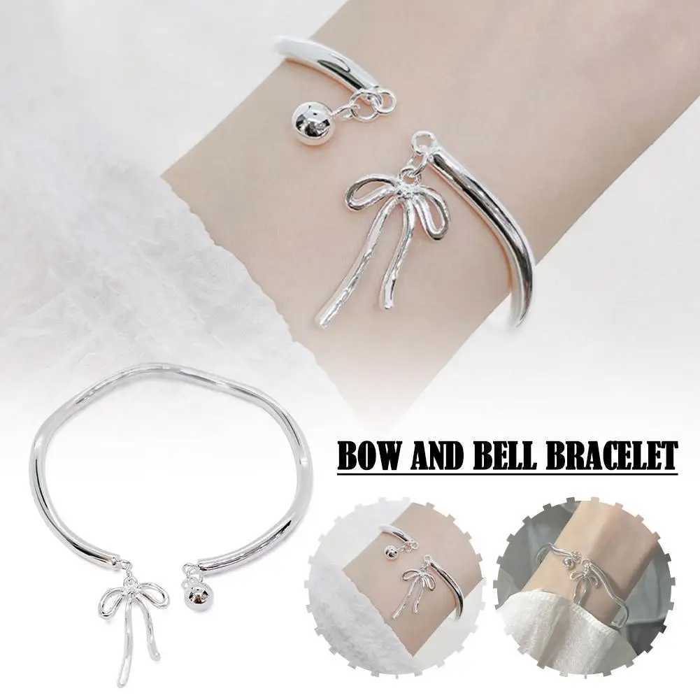 Silver Bow Knot Bell Bracelet Adjustable Open Bracelet Gift Jewelry Temperament Exquisite Romantic Simple B1U0X240925