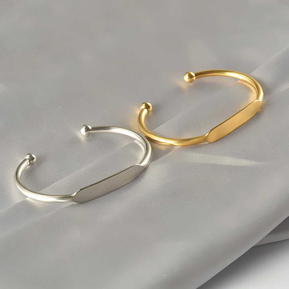 Women Men Simple C Shape Bangle Stainless Steel Opening Bracelet Can be engraved name letters Personalized JewelryX240925