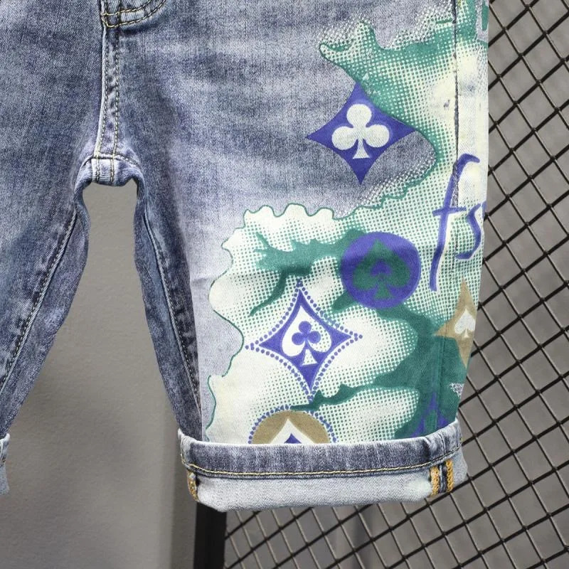 fashion trend for summer printed stretch cotton shorts mens casual sashimi comfortable and highquality plus size denim 240925