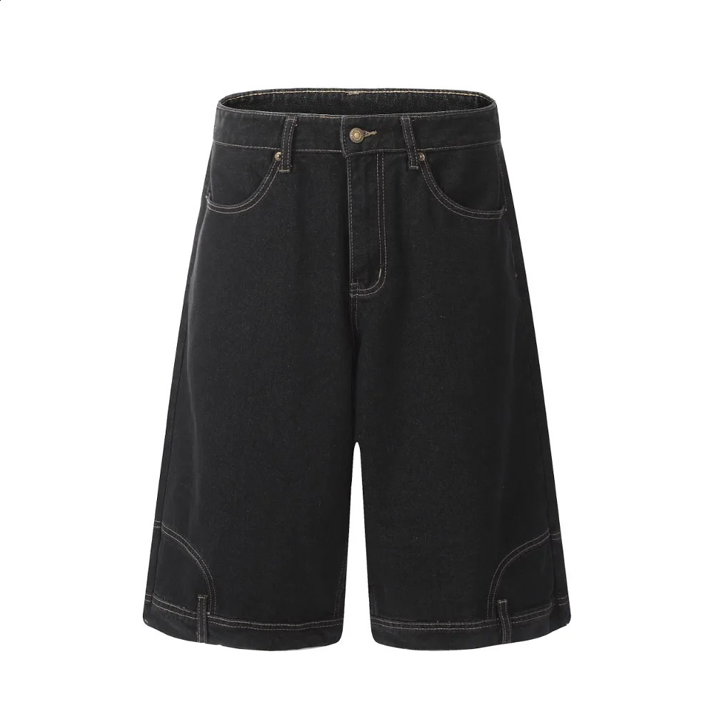 Reverse denim Jorts mens loose hiphop streetwear retro Harajuku wide leg shorts 240924