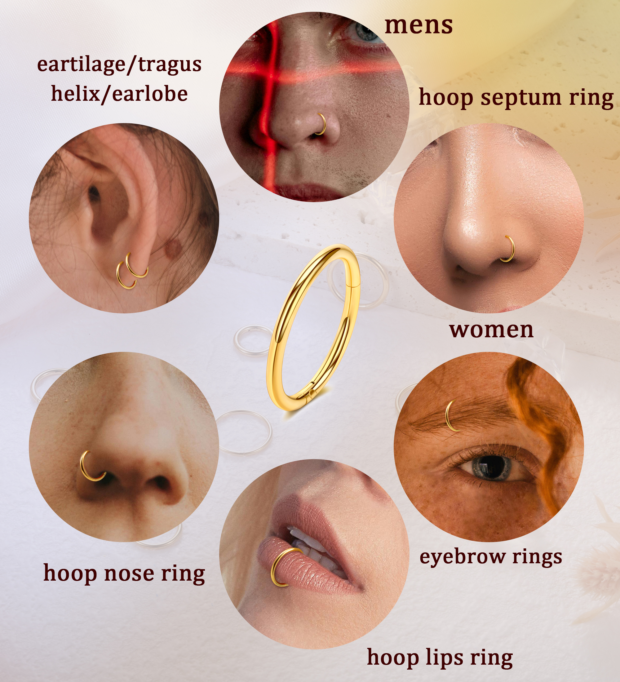 TUPMI Titanium Nose Rings Hoops 16G Hinged Nose Piercing Hoop G23 Septum Click Nose Rings Lip Rook Lobe Tragus Helix Daith Conch Cartilage Hoop Earrin