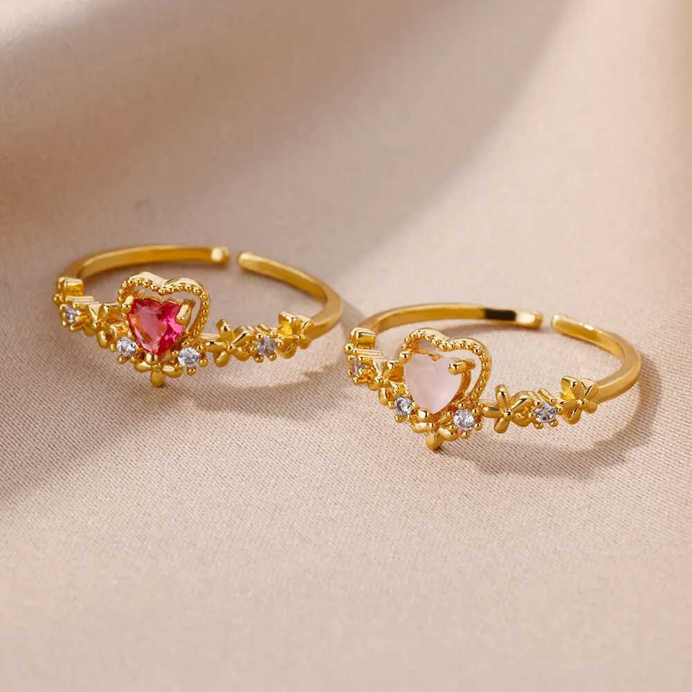 Zircon heart-shaped ring womens stainless steel adjustable heart-shaped ring 2023 trend wedding jewelry free delivery W240925