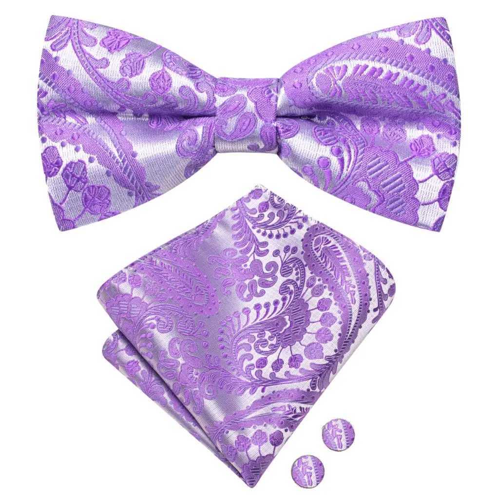 Purple lilac lavender pansy purple silk mens bow Hanji cuff set prefabricated bow Y240925