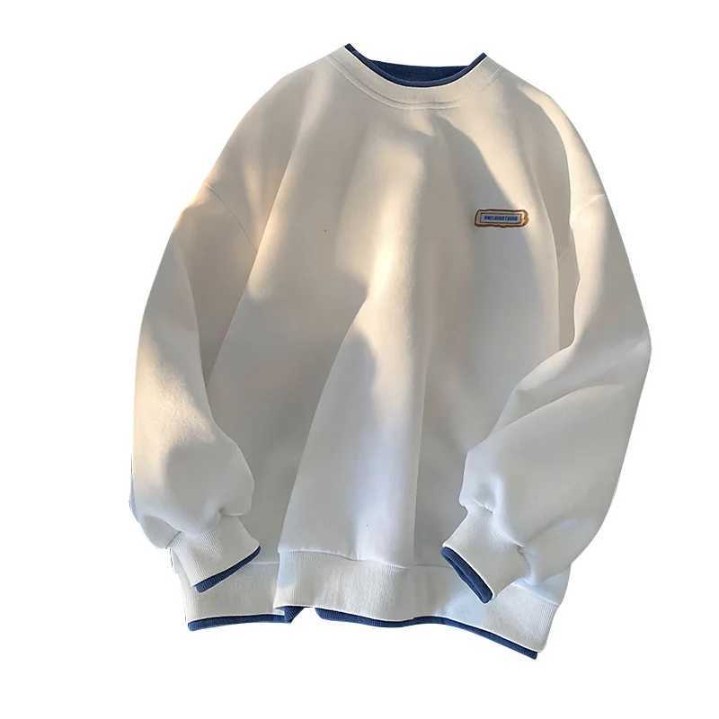 Autumn Winter Mens Fake Two-piece Long Sleeve Hoodies Round Neck Casual Hooded Sweatshirt Men Streetwear Hip Hop Loose PulloverX240925