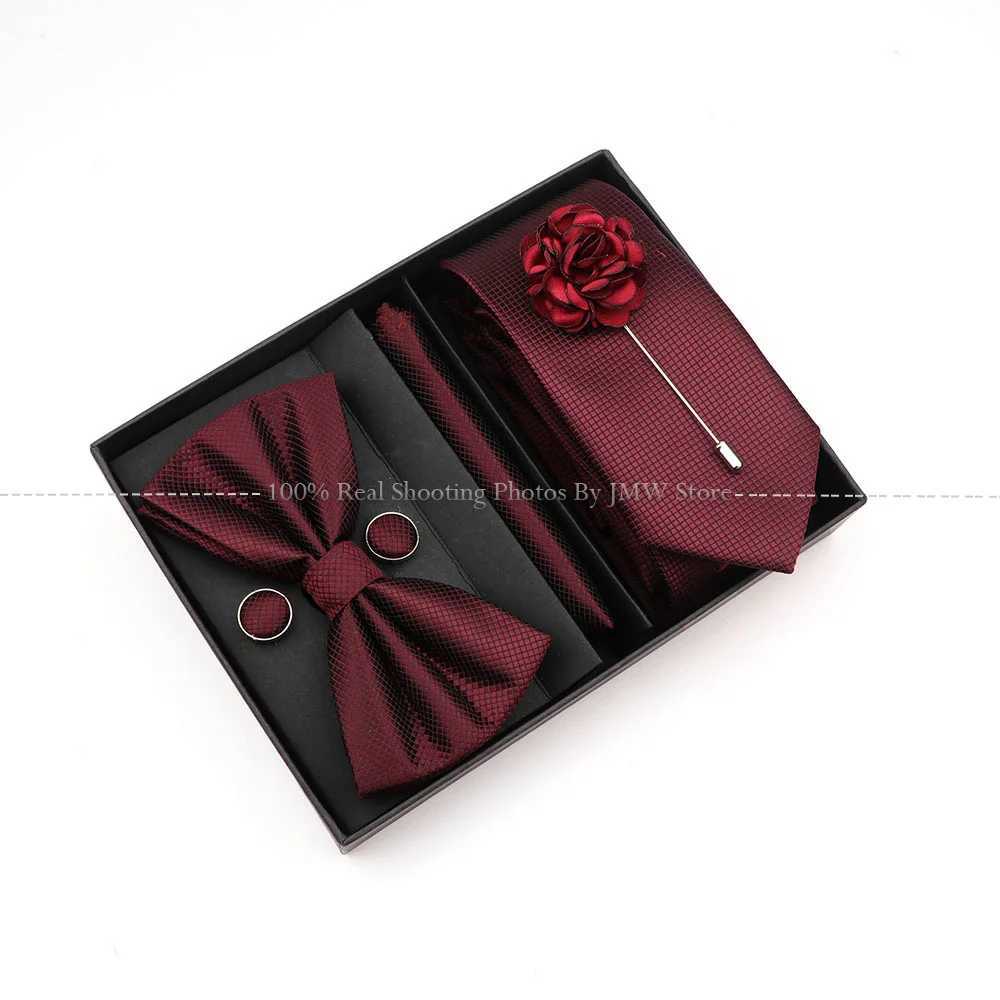 Great Quality Birthday Gift Tie Hanky Cufflink Set With Box Slim Plaid Necktie For Men Formal Clothing hbre Gift for Boyfriend Y240925