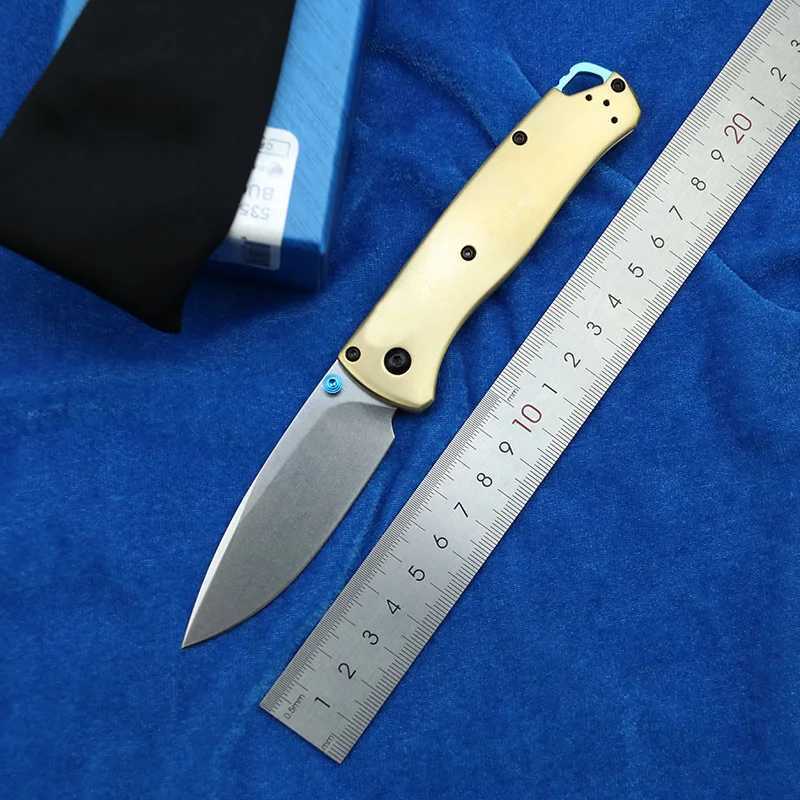 New Bugout 535 brass handle/carbon fiber 535-3 Mark S90V folding pocket EDC tool camping tactical outdoor utility knife CL240925