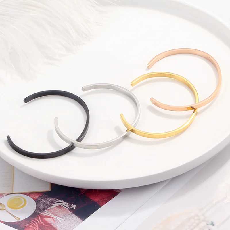 Unisex Simple Stainless Steel Opening Bangle Bracelet For Lovers Can Be DIY AlphanumericX240925