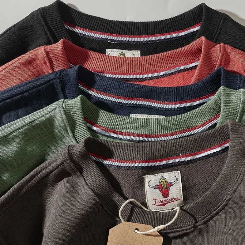 Japanese heavy velvet padded sweater mens 2022 autumn and winter solid color kangaroo pocket warm round neck jacketX240925