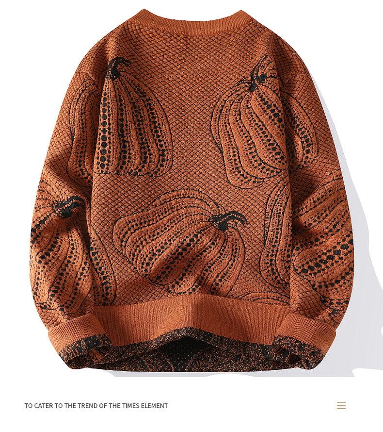 2024 Autumn Winter New Designer Warm Pumpkin Printed Men s Fashion Casual Loose Knitted Hoodie High end Men s Christmas Sweater