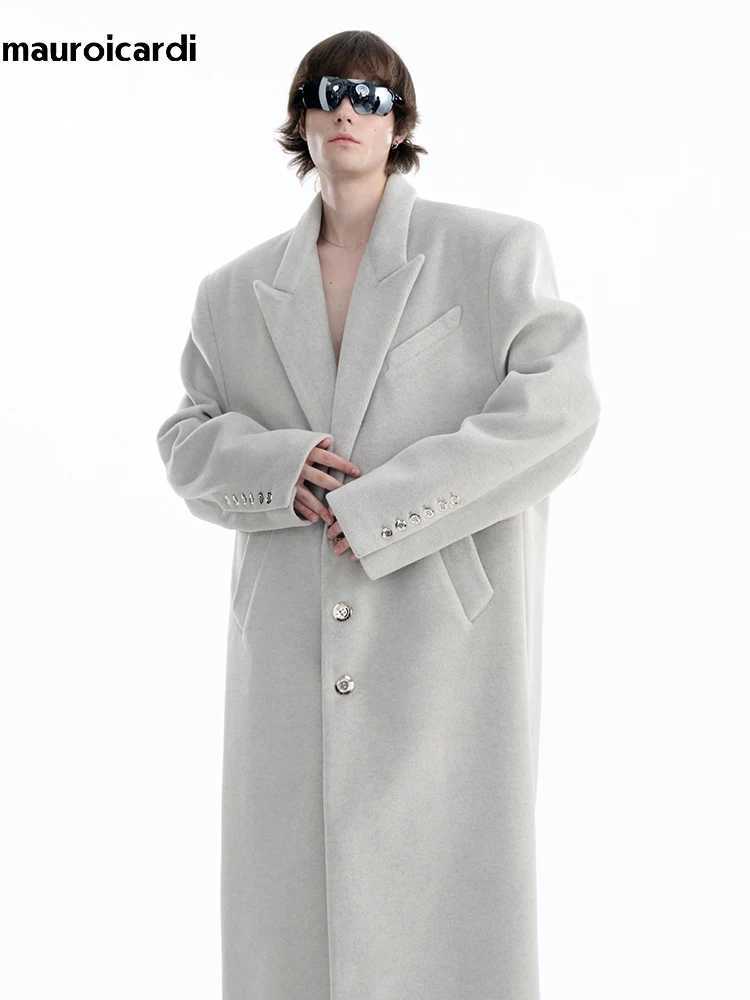 Mauroicardi Autumn Winter Oversized Extra Long Warm Black Wool Blends Coat Men Luxury Designer Floor Length Woolen Overcoat 2024 Y240924