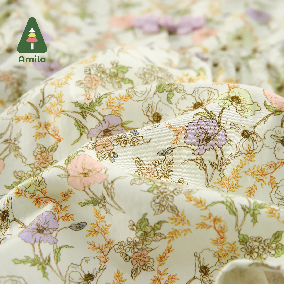 Amila Baby Girls Flowers Dress Spring Collection 100% Cotton Long Sleeve ALine Full Print Cute Childrens Clothing 240925