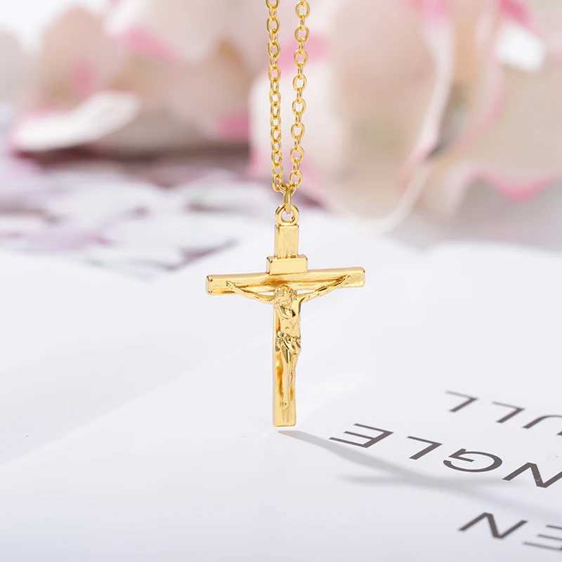 Christian Jesus Cross Necklaces For Women Men Stainless Steel Gold Color Chain Collar Choker Fashion Christ Necklace AccessoryXJ250121