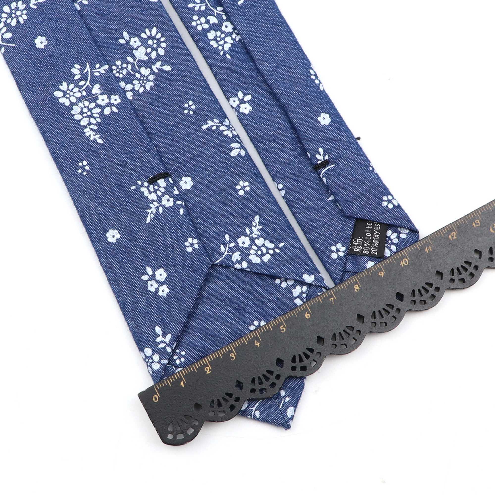 Cotton denim tie mens printed floral dot blue handmade tie used for weddings business leisure parties Y240925