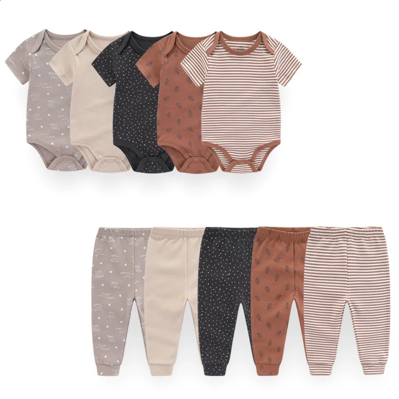 Unisex 6910 cotton bodysuitspants born baby girl clothing printed boy set short sleeved Beibei 240925