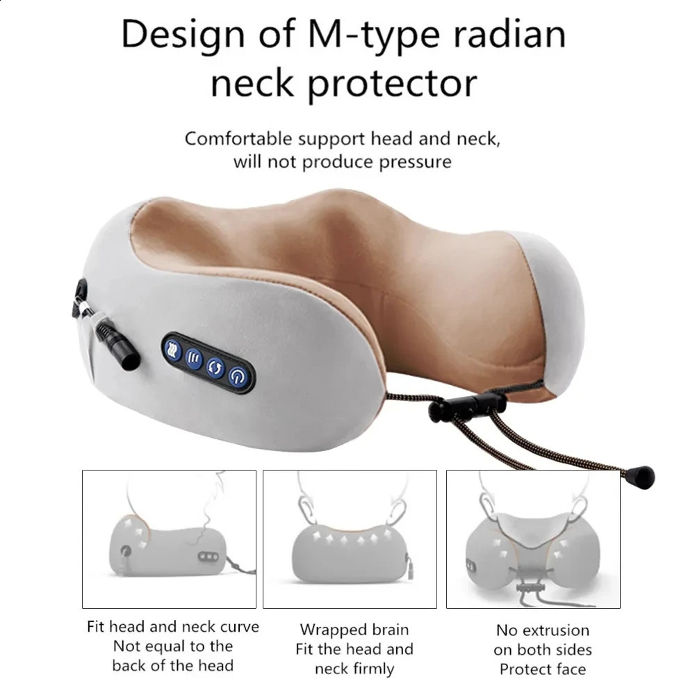 U Shaped Neck Massage Pillow Heating Vibration Kneading Electric Cervical Shoulder Protection Relaxing Massager 240919