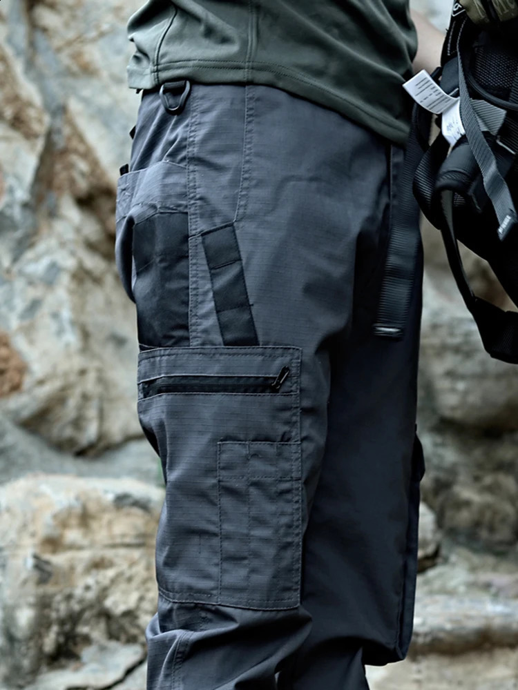Mens tactical pants outdoor multi pocket waterproof and tear resistant cargo pants work clothes for hikers and runners mens clothing 240920