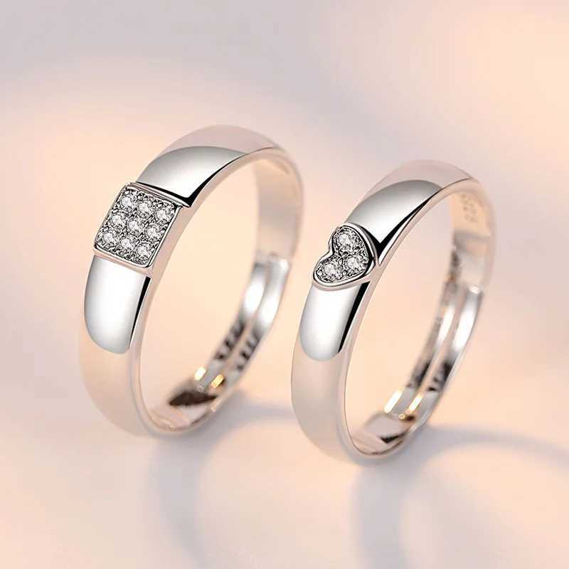 2Pcs/sets Geometric Love Heart Zircon Rings Paired Rings for Couple Promise Matching Wedding Ring Set Senior Designer Jewelry W250207