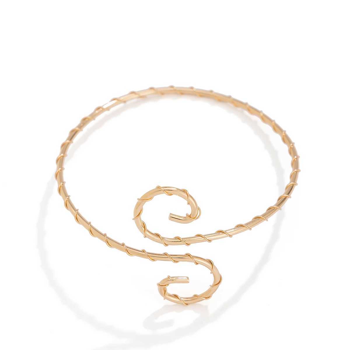 Ingemark Simple Wrap Circle Geometric Open Cuff Bangles for Women Vintage Goth Hollow Spiral Arm Bracelets Couple Jewelry GiftX240925
